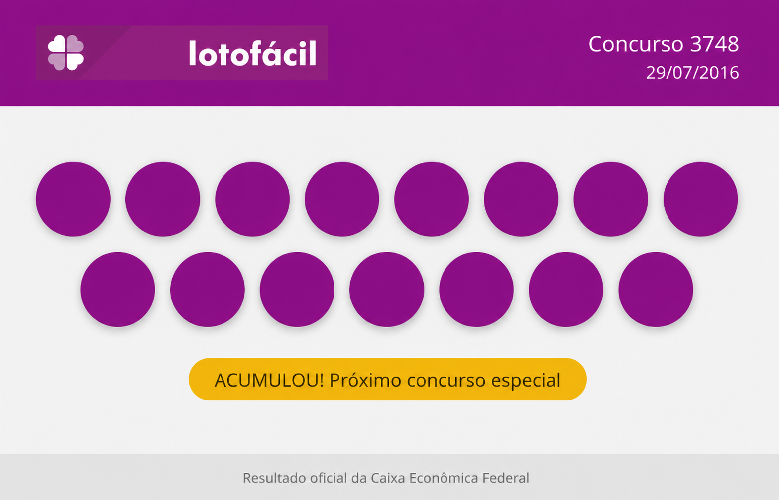 Resultado Lotofácil 3748: veja as dezenas sorteadas do concurso desta quarta-feira (29)