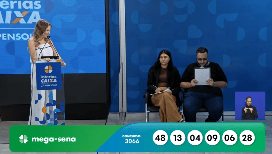 Resultado da Mega-Sena de hoje: concurso 3066 sorteia 48, 13, 04, 09, 06 e 28