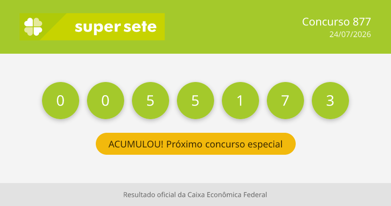 Resultado Super Sete 878: confira os números sorteados desta segunda-feira