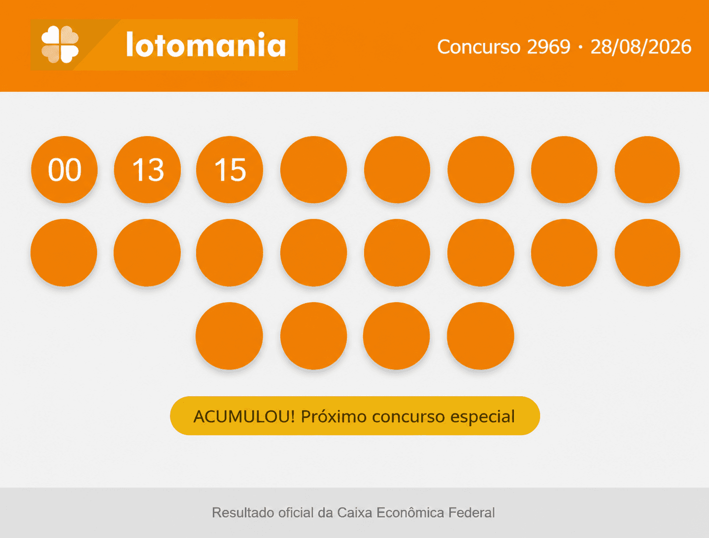 Lotomania de hoje: veja o resultado e os números sorteados no concurso 2969