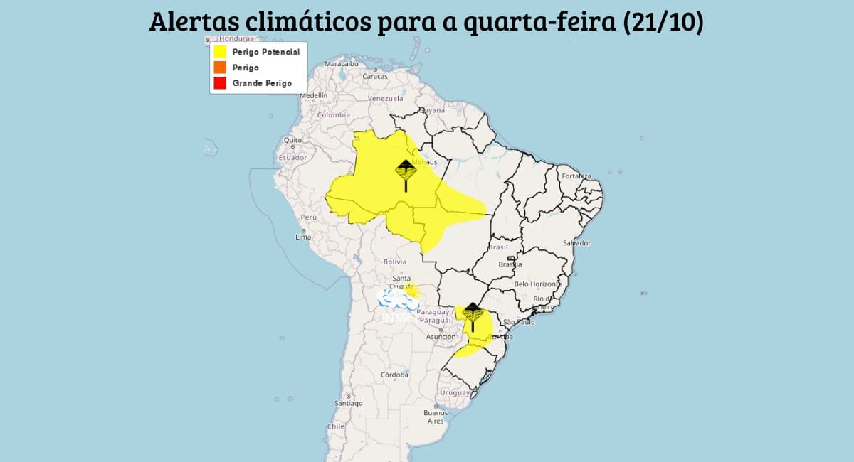 Novas chuvas e tempestades chegam ao Sul do Brasil nesta quarta-feira