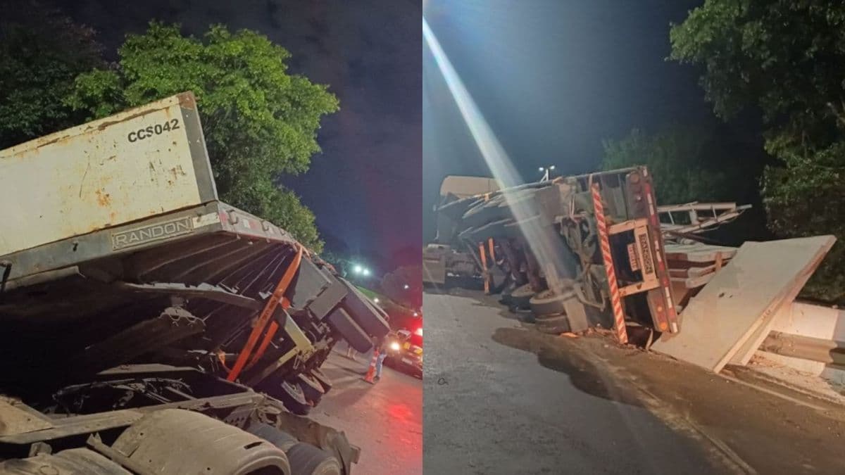 Caminhão tomba e interrompe operação da Trensurb em Esteio