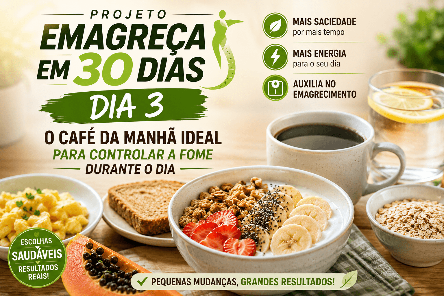 Projeto Emagreça em 30 Dias: Dia 3 — O café da manhã ideal para controlar a fome durante o dia
