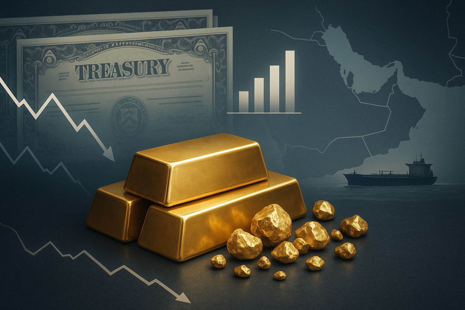 Queda do ouro reflete alta de juros nos EUA e incertezas no Oriente Médio