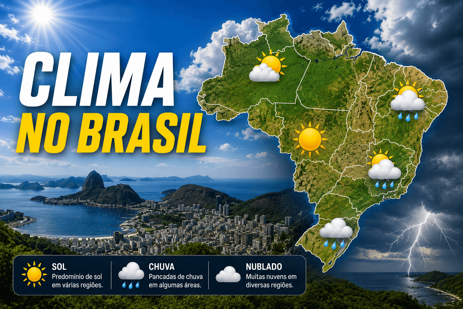 Clima no Brasil tem calor de até 39°C e baixa umidade, enquanto Sul enfrenta risco de tempestades