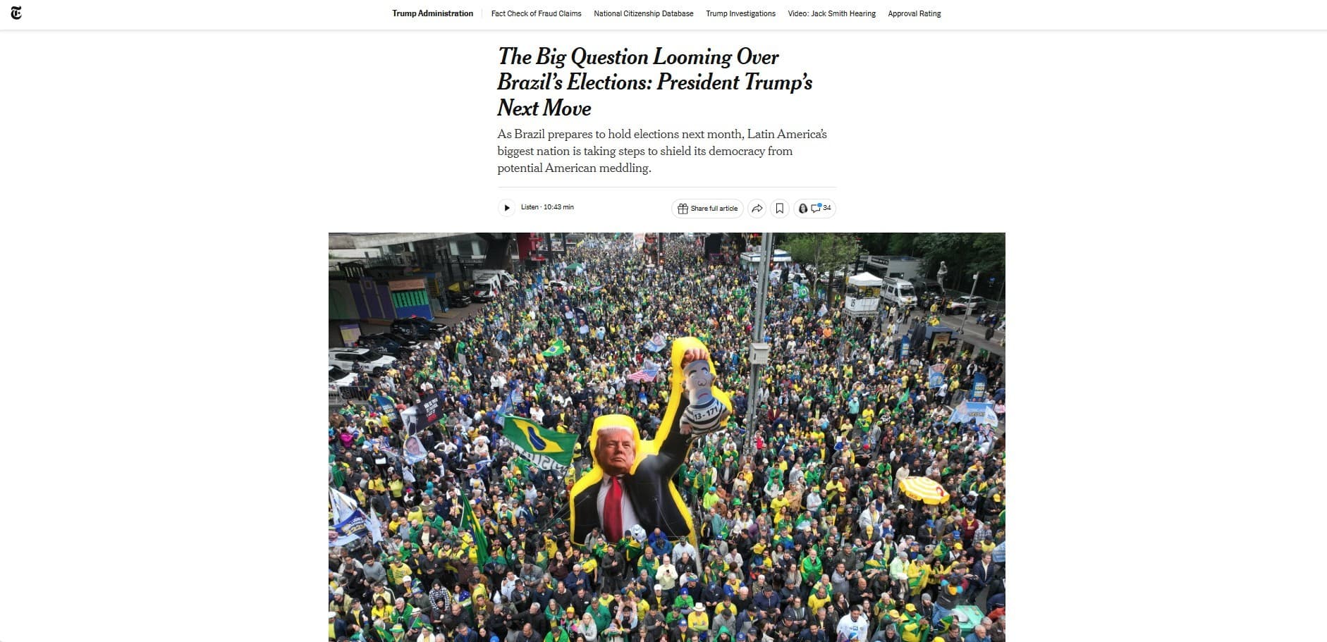 Eleições no Brasil ganham destaque mundial; 'New York Times' destaca 'fator Trump'