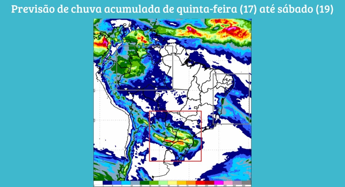 Chuvas intensas previstas para o Sul e Sudeste do Brasil neste fim de semana