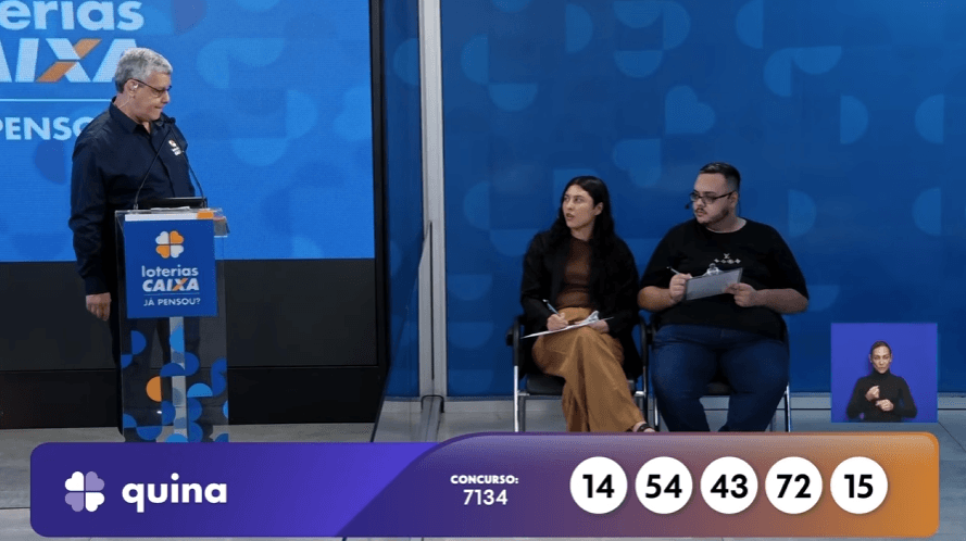 Resultado da Quina de hoje: concurso 7134 sorteia 14, 15, 43, 54 e 72