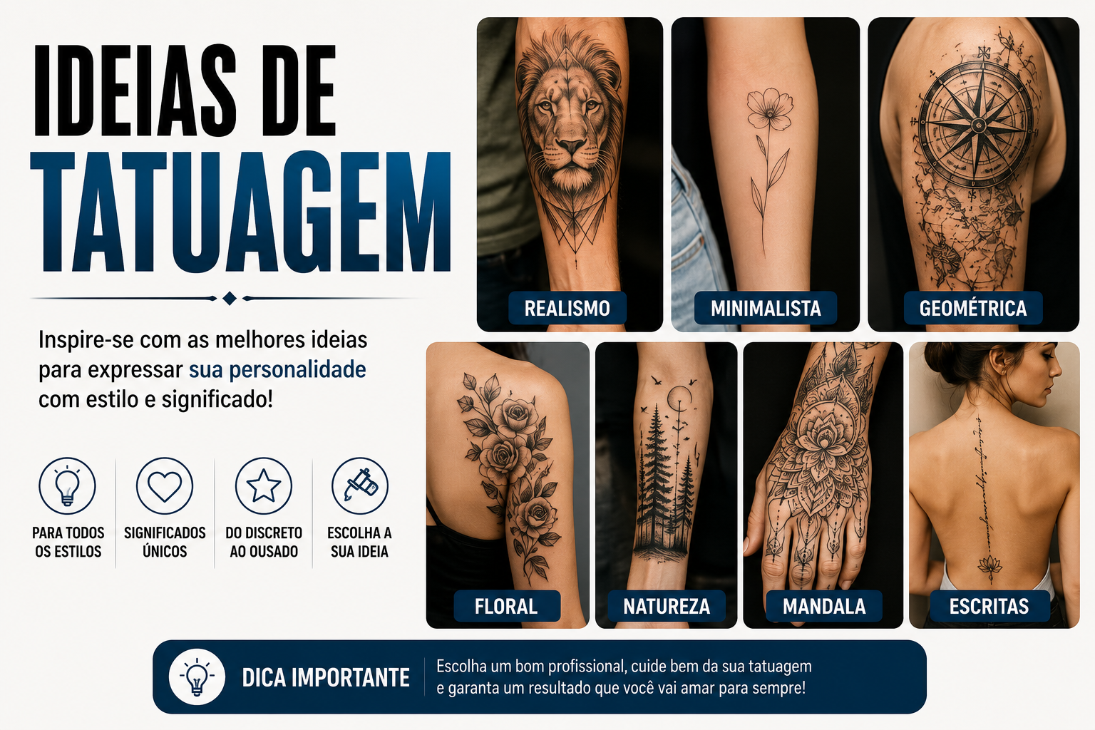 Ideias de tatuagem: 20 inspirações para homens e mulheres em 2026