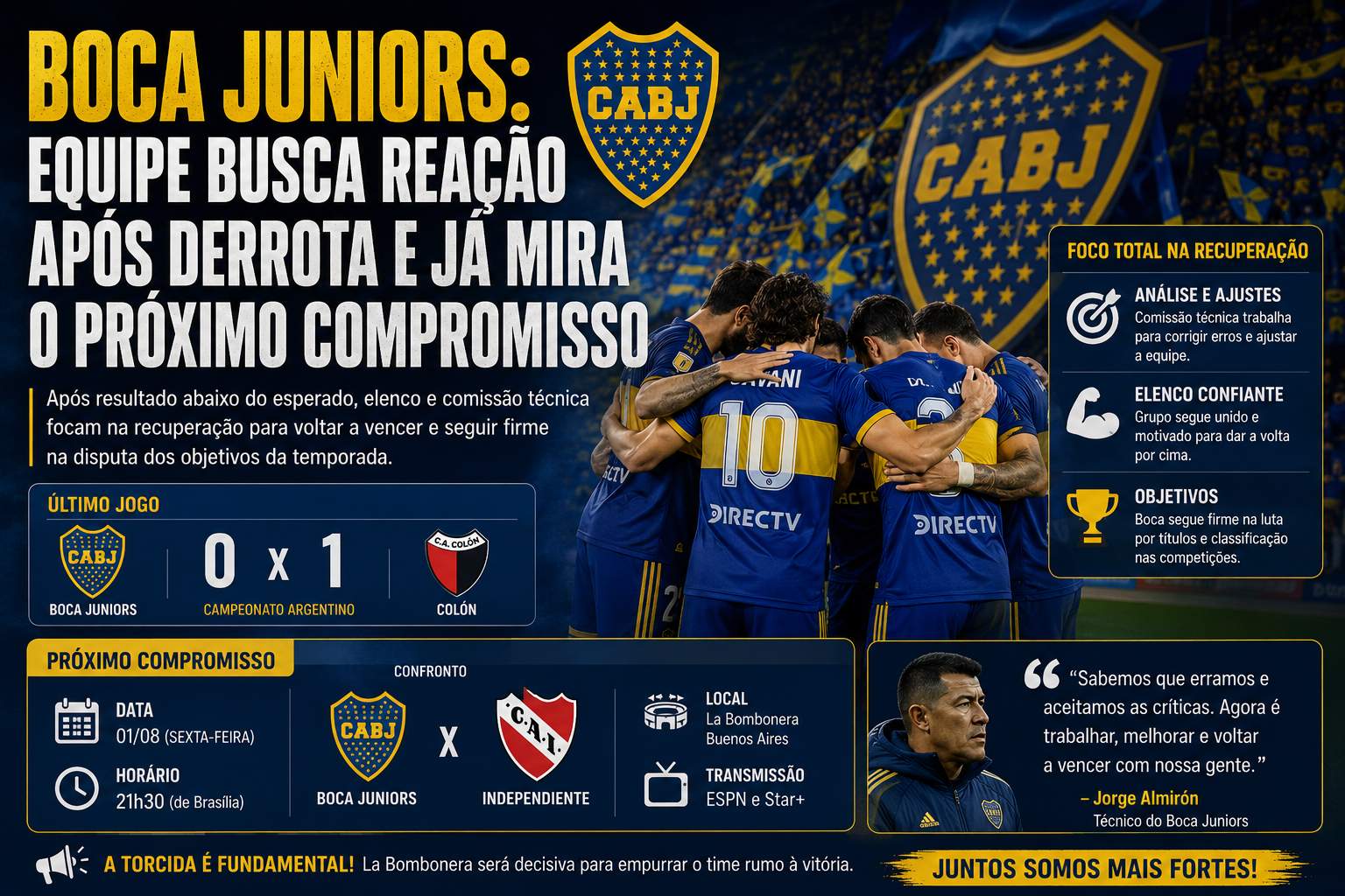 Boca Juniors: equipe busca reação após derrota e já mira o próximo compromisso