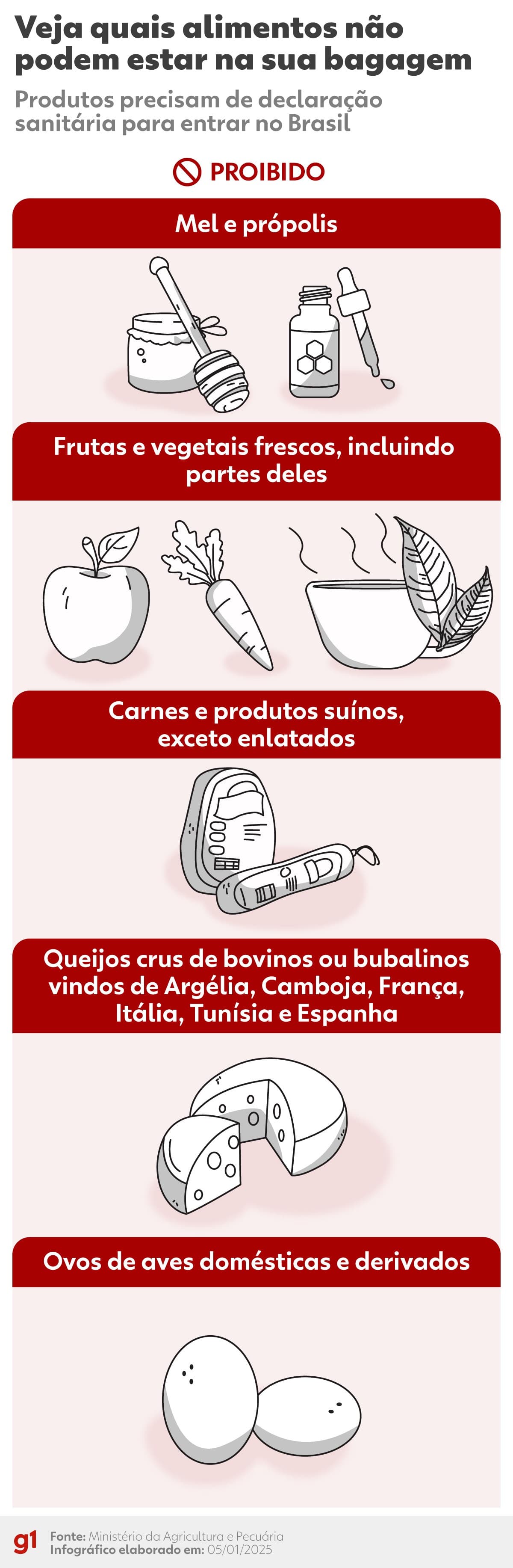 Mudanças nas regras de alimentos trazidos do exterior afetam viajantes