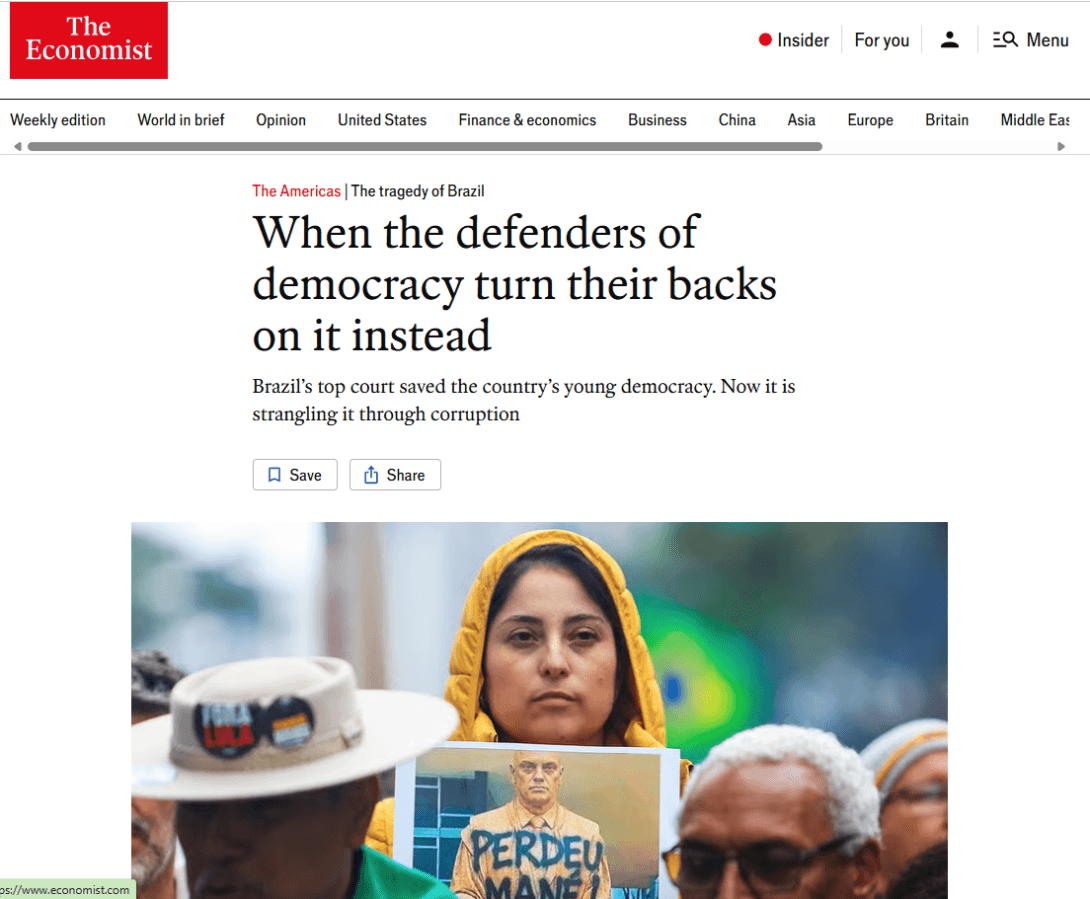 The Economist aponta crise no STF e disputa entre Moraes e Mendonça