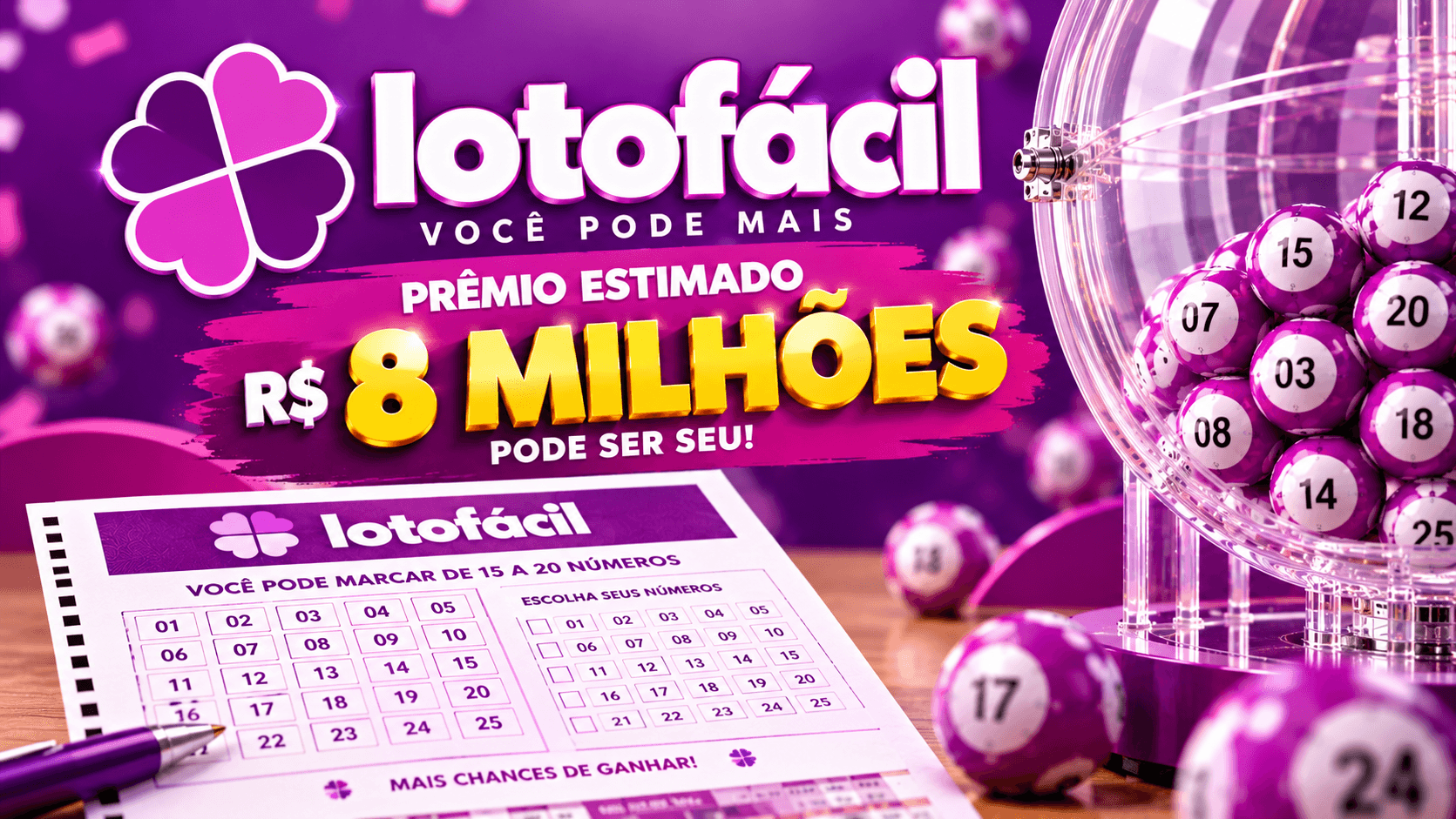Resultado da Lotofácil 3810: veja os números sorteados hoje, 21/10/2026, e o prêmio de R$ 8 milhões