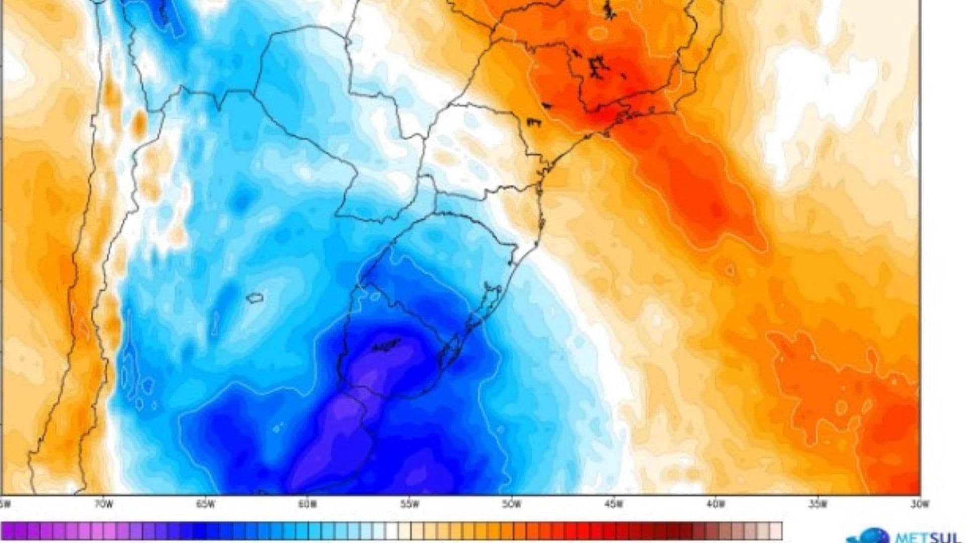 Frente fria chega ao Sul do Brasil com queda de temperaturas
