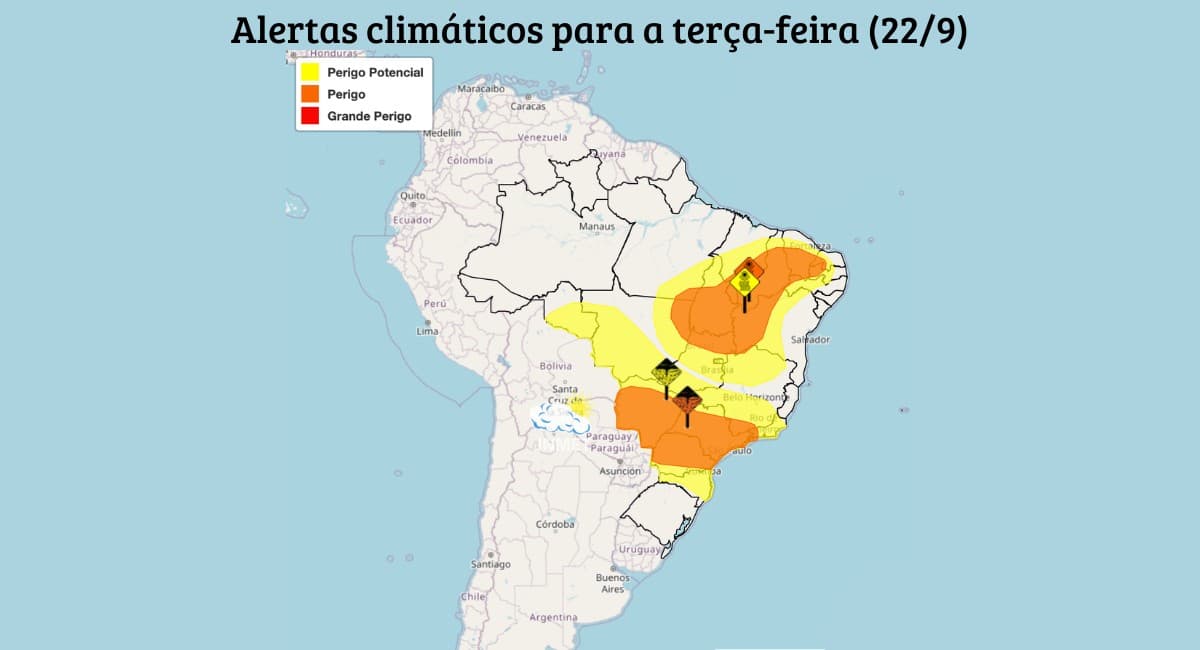 Previsão de chuvas e tempestades em várias regiões do Brasil