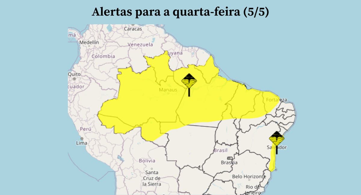 Chuva persiste no Norte e Nordeste do Brasil nesta quarta-feira