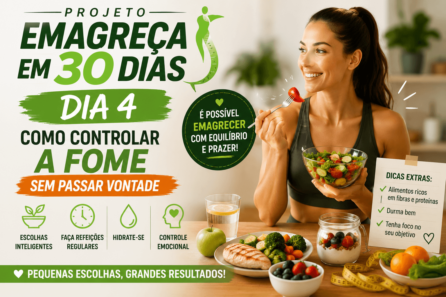 Projeto Emagreça em 30 Dias: Dia 4 — Como controlar a fome sem passar vontade
